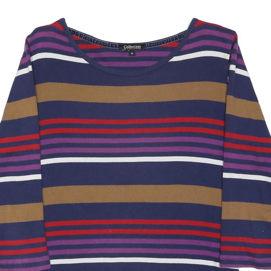 COLLECTION BY FIRST AVENUE Womens Blue Brown & Red Striped Long Sleeve Round