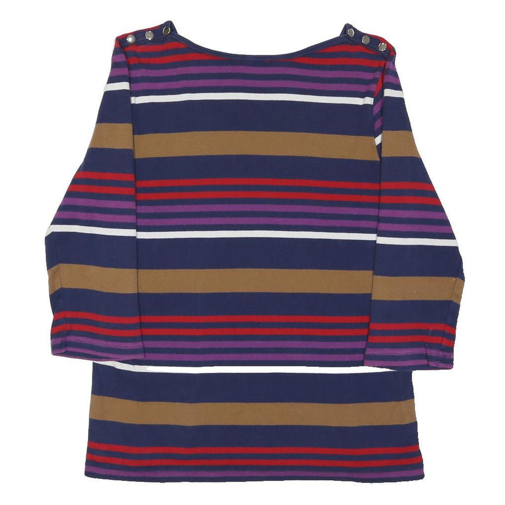 COLLECTION BY FIRST AVENUE Womens Blue Brown & Red Striped Long Sleeve Round