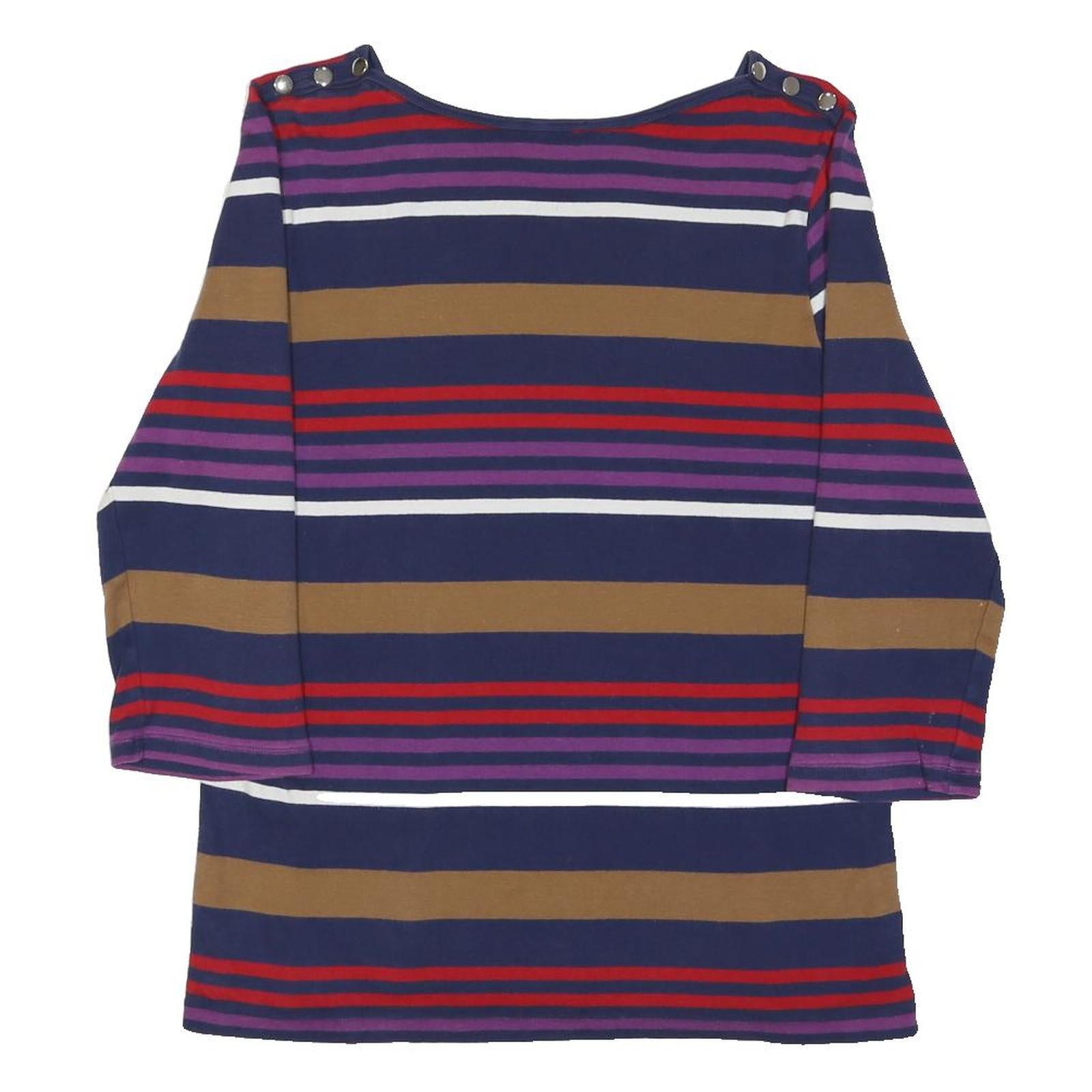 COLLECTION BY FIRST AVENUE Womens Blue Brown & Red Striped Long Sleeve Round