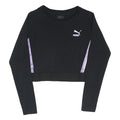 PUMA Womens Black & Purple Crop T-Shirt UK 12 Long Sleeve Crew Neck Sport Style
