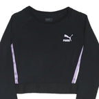PUMA Womens Black & Purple Crop T-Shirt UK 12 Long Sleeve Crew Neck Sport Style