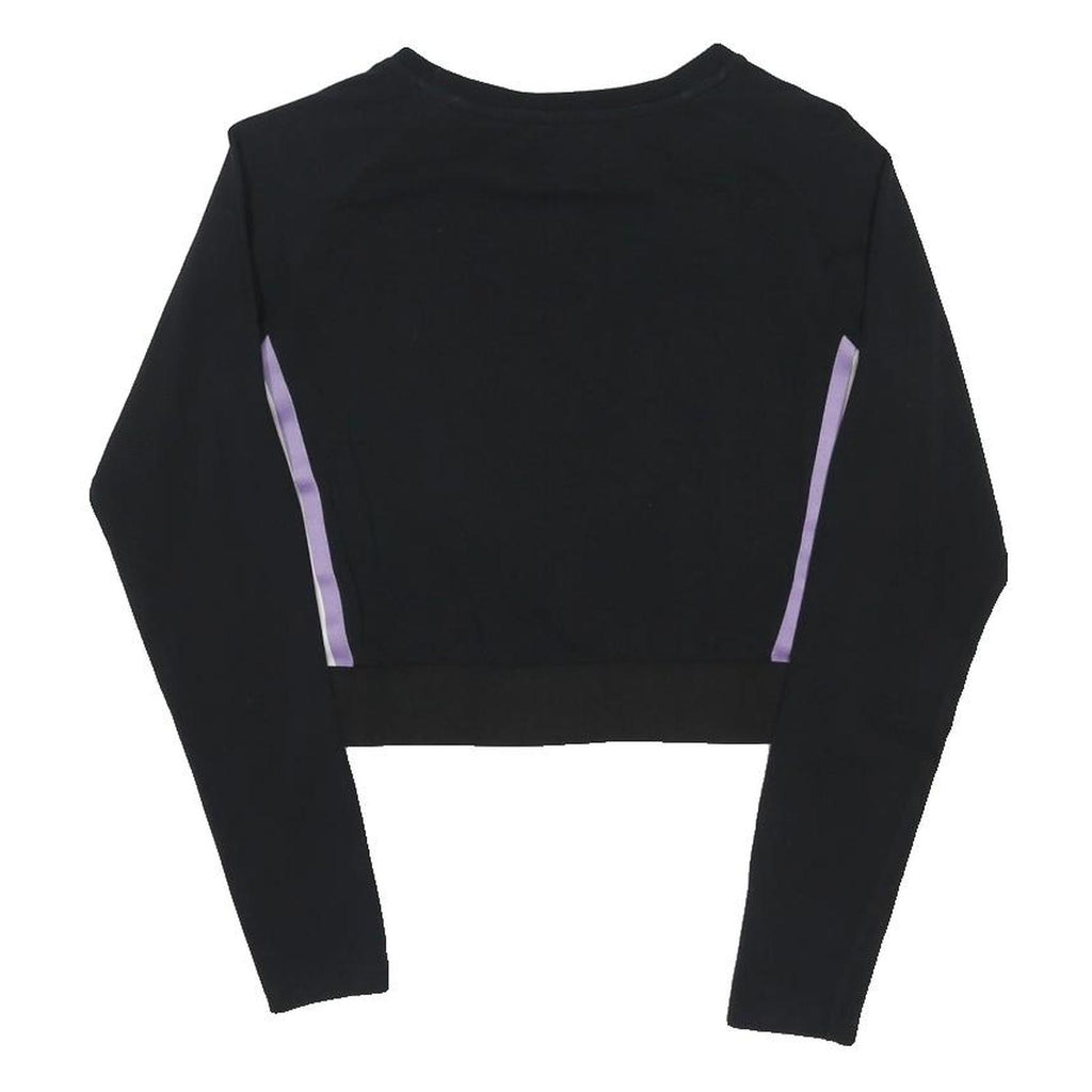 PUMA Womens Black & Purple Crop T-Shirt UK 12 Long Sleeve Crew Neck Sport Style