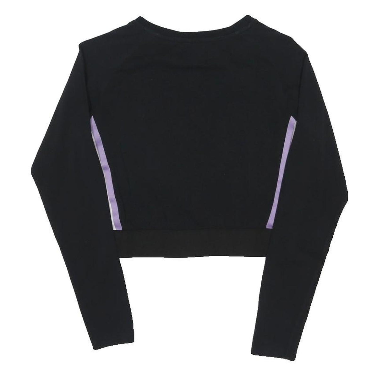 PUMA Womens Black & Purple Crop T-Shirt UK 12 Long Sleeve Crew Neck Sport Style