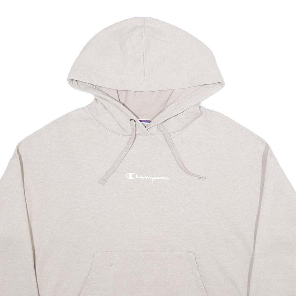 CHAMPION Womens Cream Hoodie M Cotton Blend Pullover Classic Logo Sweatshirt