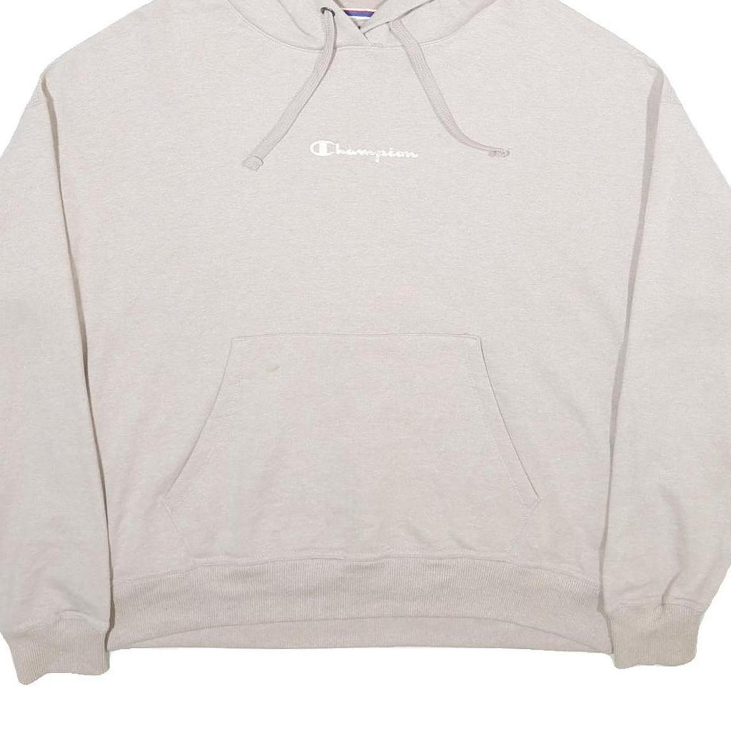 CHAMPION Womens Cream Hoodie M Cotton Blend Pullover Classic Logo Sweatshirt