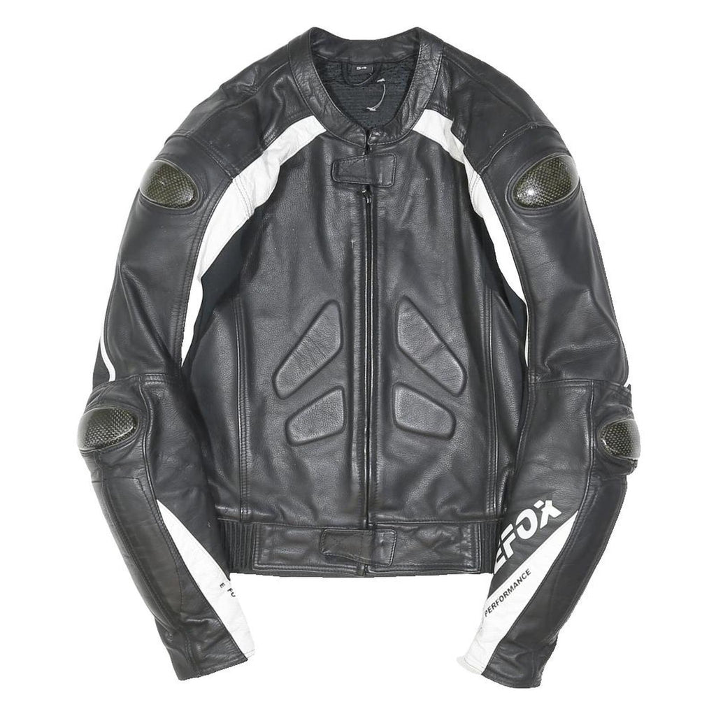 FIREFOX Mens Black & White Motorcycle Leather Jacket L Leather Armour Zip