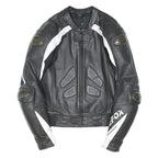 FIREFOX Mens Black & White Motorcycle Leather Jacket L Leather Armour Zip
