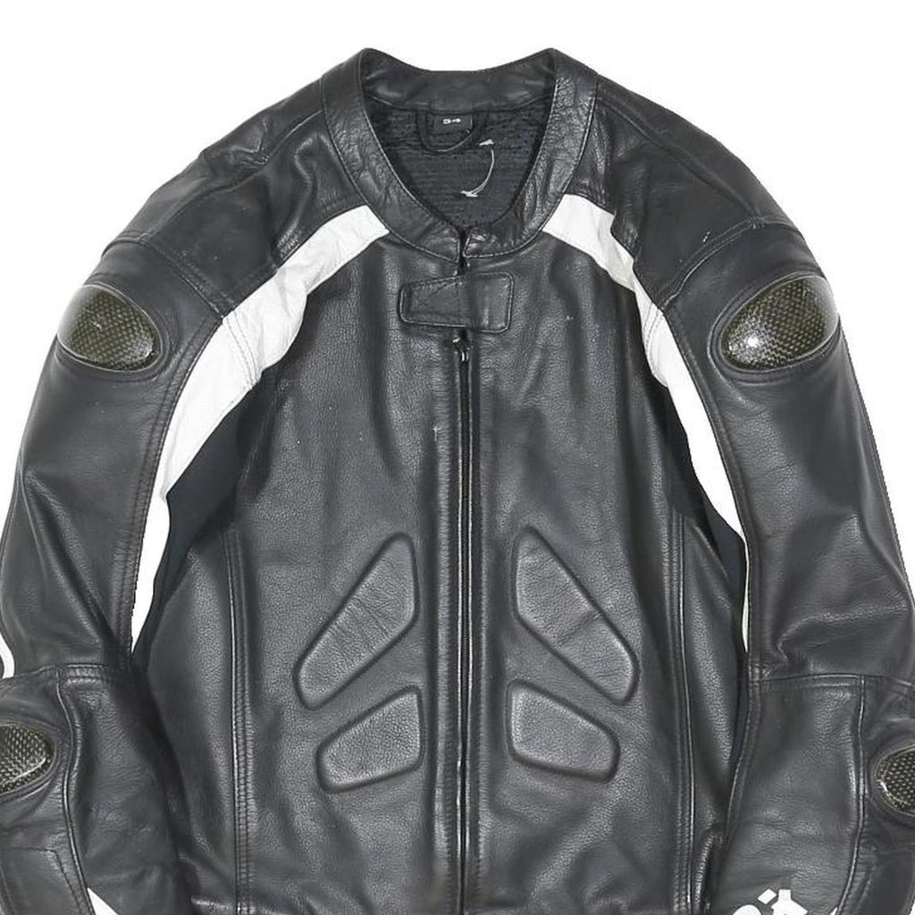FIREFOX Mens Black & White Motorcycle Leather Jacket L Leather Armour Zip