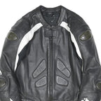FIREFOX Mens Black & White Motorcycle Leather Jacket L Leather Armour Zip