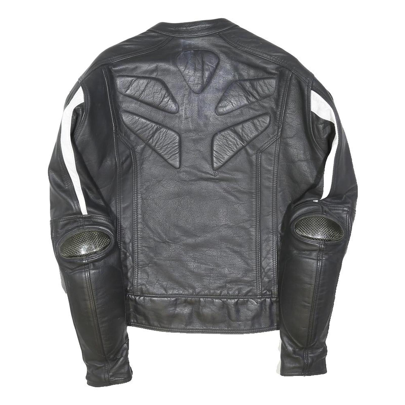 FIREFOX Mens Black & White Motorcycle Leather Jacket L Leather Armour Zip