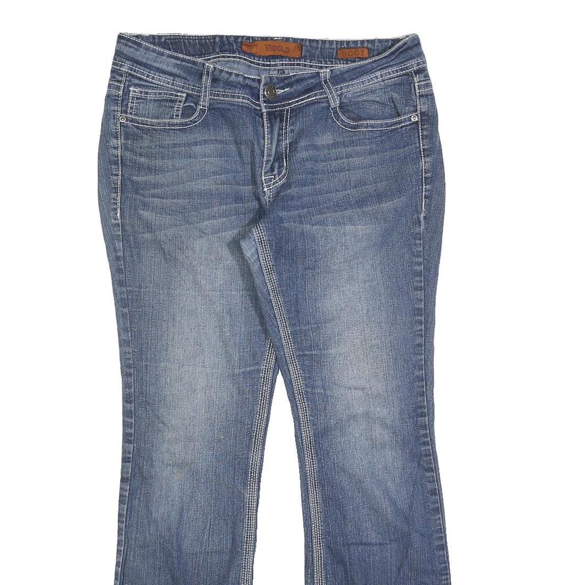 VIGOLD Womens Jeans Blue Regular Bootcut Denim Medium W32 L30 Stylish Embroidery