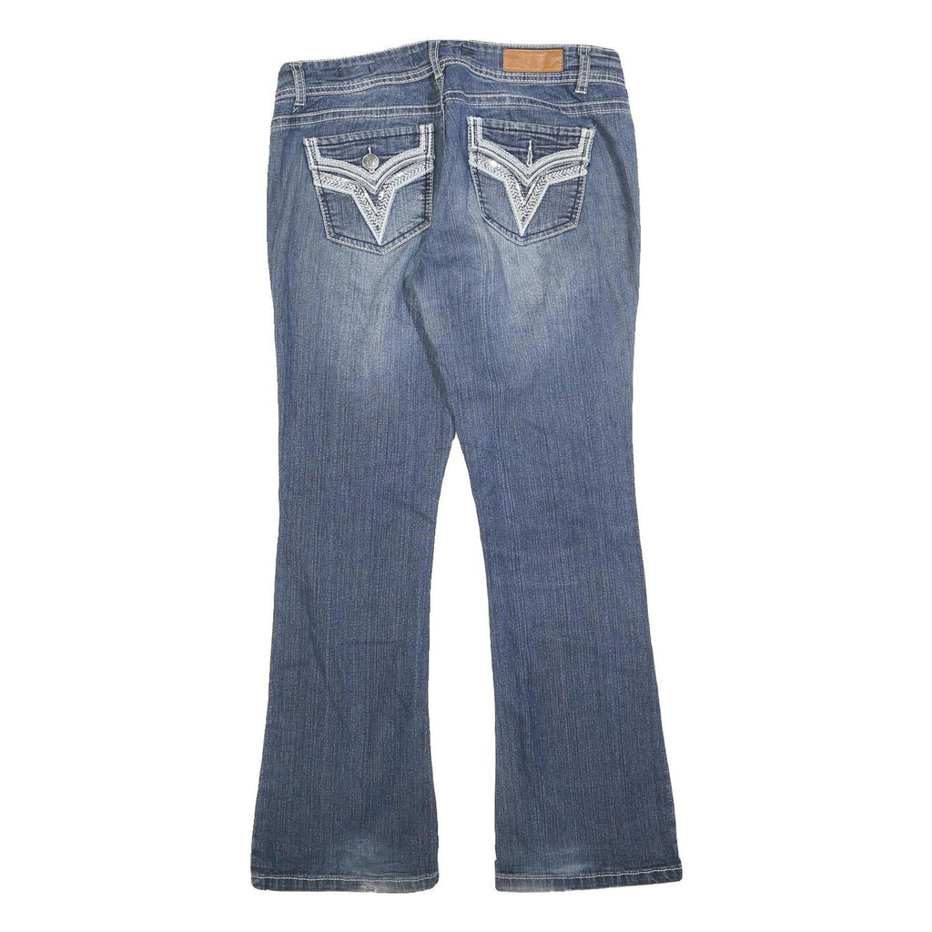 VIGOLD Womens Jeans Blue Regular Bootcut Denim Medium W32 L30 Stylish Embroidery
