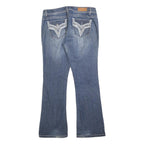 VIGOLD Womens Jeans Blue Regular Bootcut Denim Medium W32 L30 Stylish Embroidery