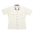 Mens Cream & Brown Casual Button Shirt L Two Pocket Short Sleeve Lightweight