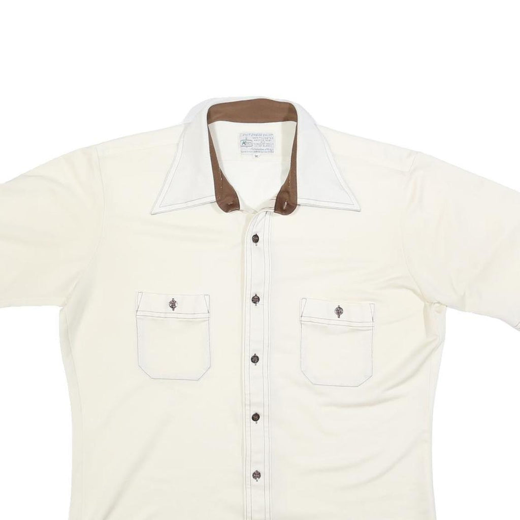 Mens Cream & Brown Casual Button Shirt L Two Pocket Short Sleeve Lightweight