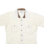 Mens Cream & Brown Casual Button Shirt L Two Pocket Short Sleeve Lightweight