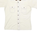 Mens Cream & Brown Casual Button Shirt L Two Pocket Short Sleeve Lightweight