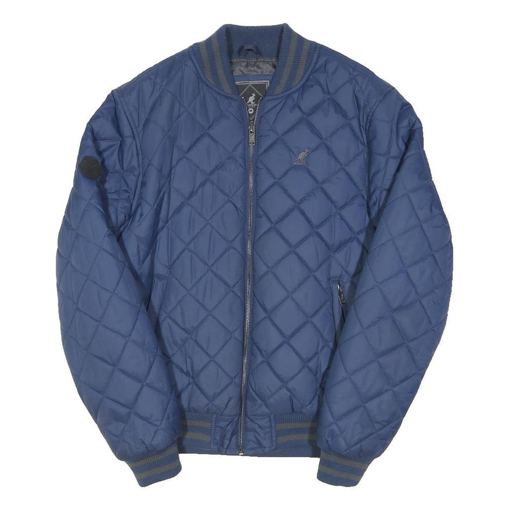 KANGOL Mens Blue Quilted Bomber Jacket M Polyester Blend Zip Collar Ribbed
