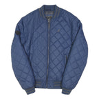 KANGOL Mens Blue Quilted Bomber Jacket M Polyester Blend Zip Collar Ribbed
