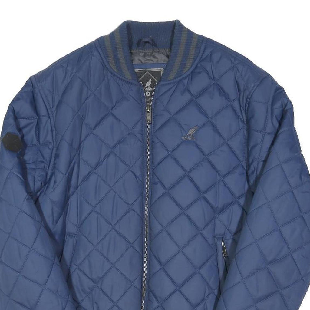 KANGOL Mens Blue Quilted Bomber Jacket M Polyester Blend Zip Collar Ribbed