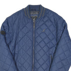 KANGOL Mens Blue Quilted Bomber Jacket M Polyester Blend Zip Collar Ribbed