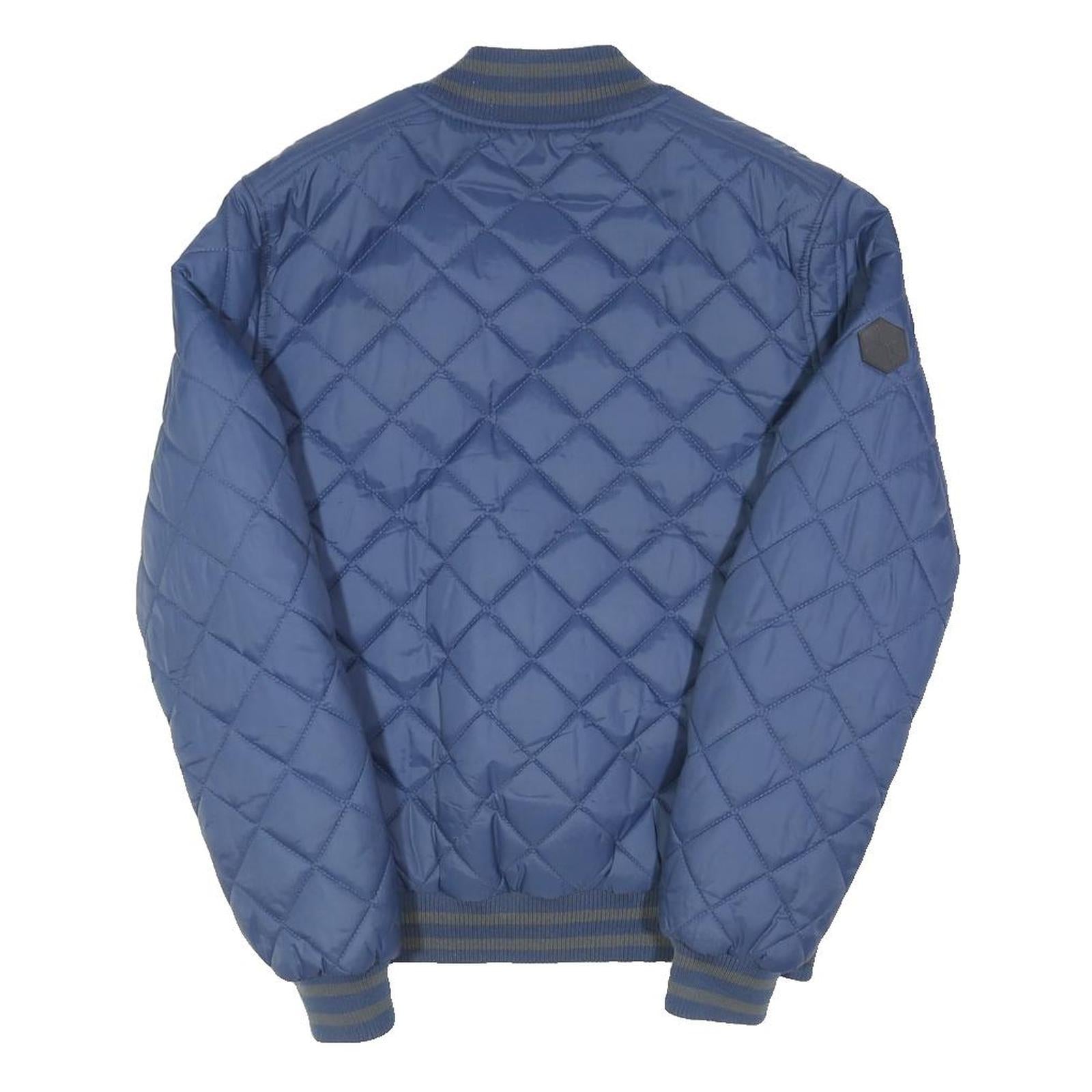 KANGOL Mens Blue Quilted Bomber Jacket M Polyester Blend Zip Collar Ribbed