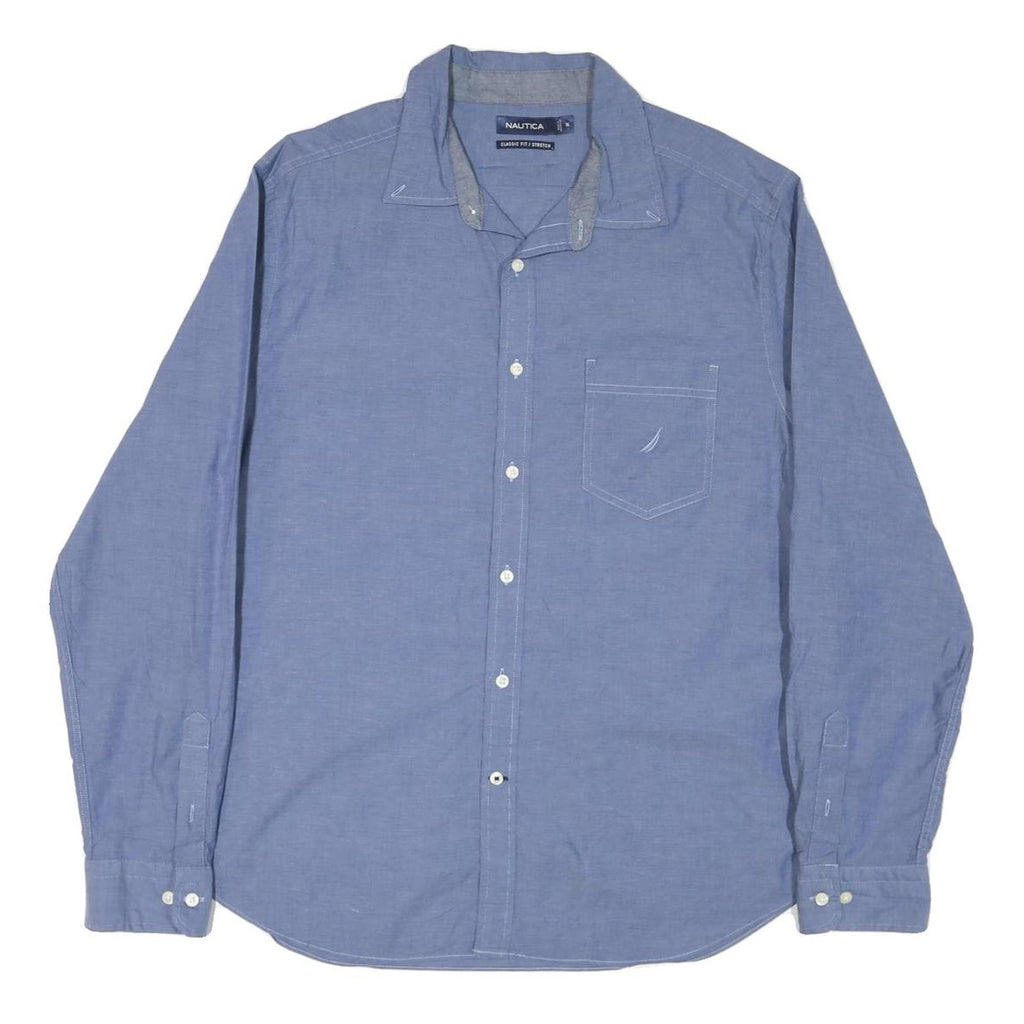 NAUTICA Mens Blue Plain Shirt XL Cotton Blend Classic Fit Long Sleeve