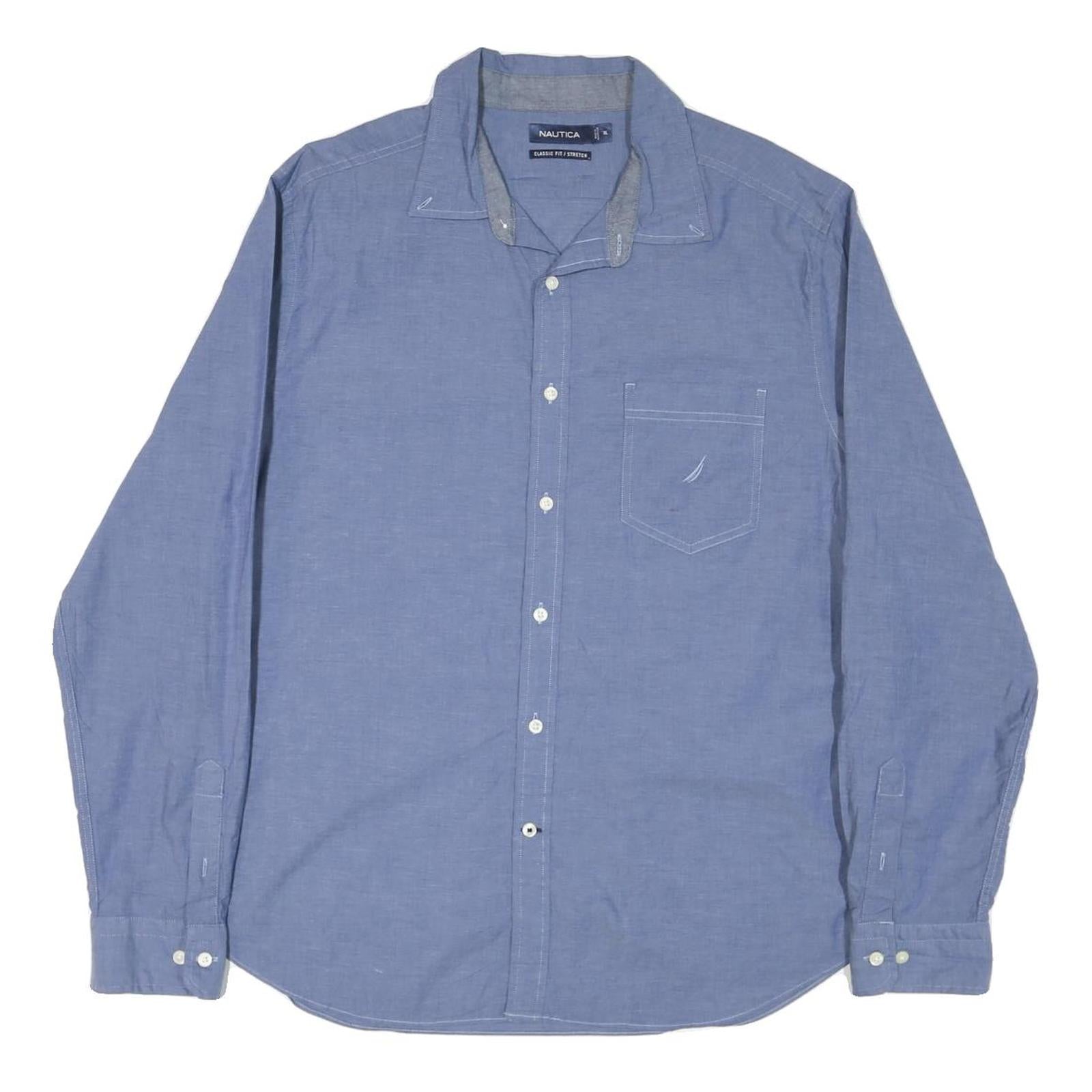NAUTICA Mens Blue Plain Shirt XL Cotton Blend Classic Fit Long Sleeve