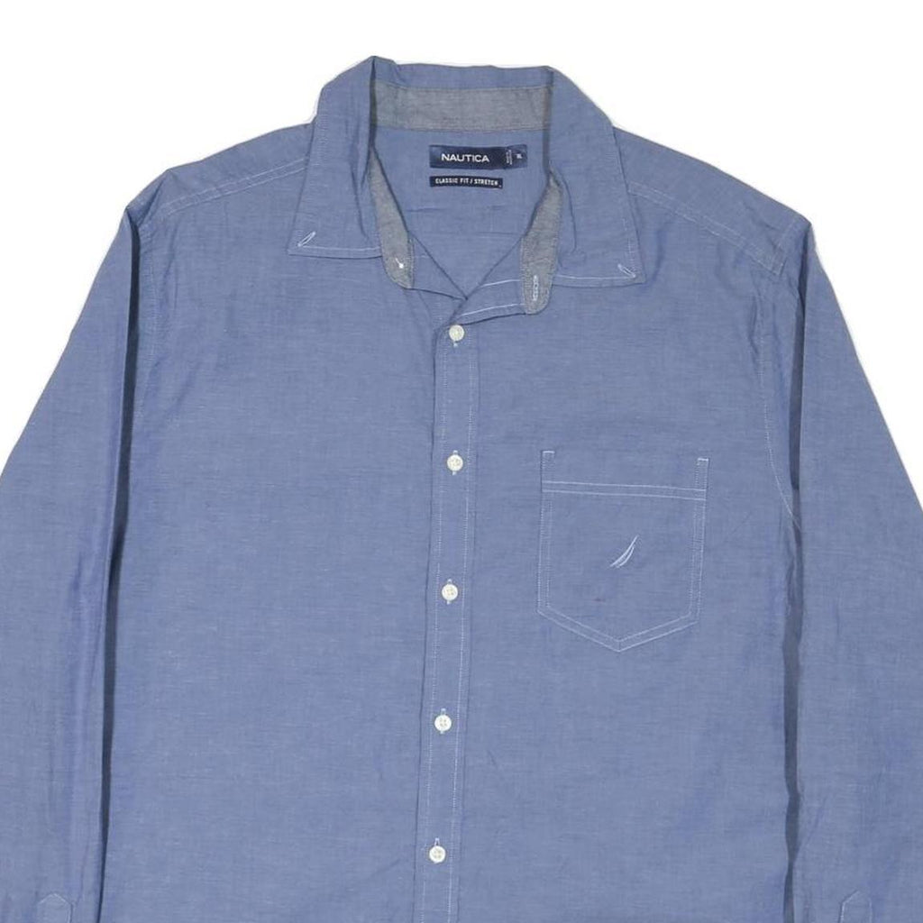 NAUTICA Mens Blue Plain Shirt XL Cotton Blend Classic Fit Long Sleeve