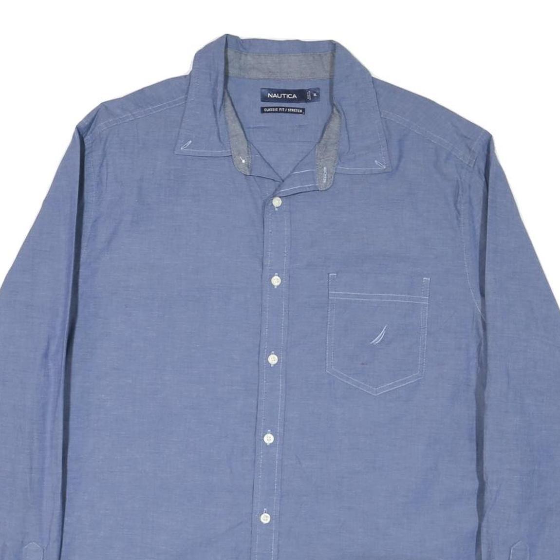 NAUTICA Mens Blue Plain Shirt XL Cotton Blend Classic Fit Long Sleeve