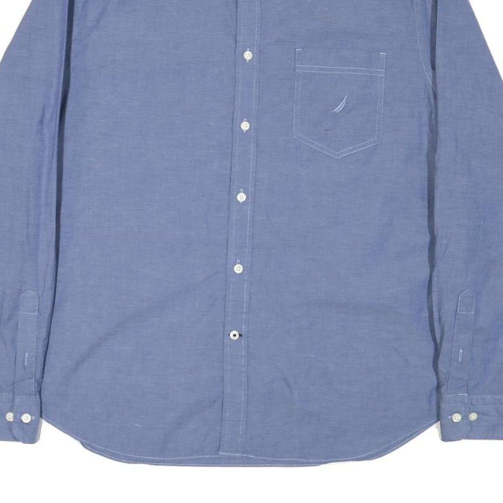 NAUTICA Mens Blue Plain Shirt XL Cotton Blend Classic Fit Long Sleeve