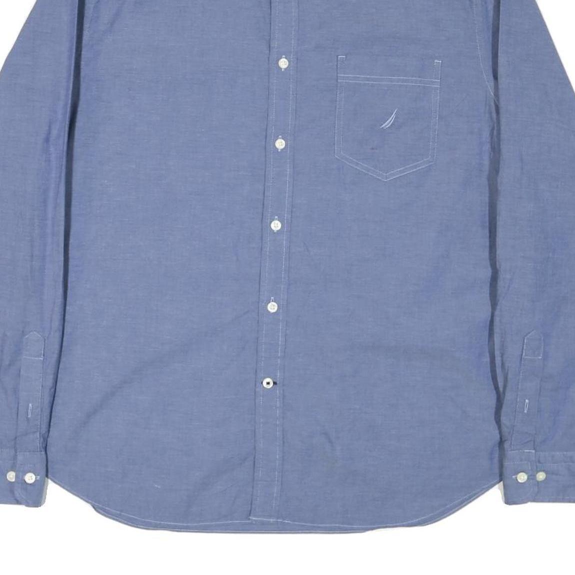 NAUTICA Mens Blue Plain Shirt XL Cotton Blend Classic Fit Long Sleeve