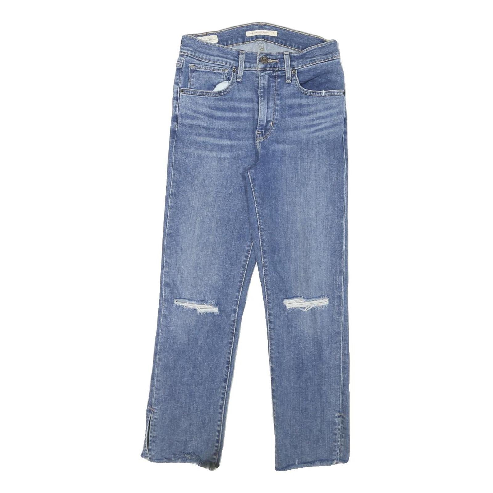 LEVI'S 724 Womens Jeans Blue Relaxed Straight Denim Medium W25 L24 Distressed