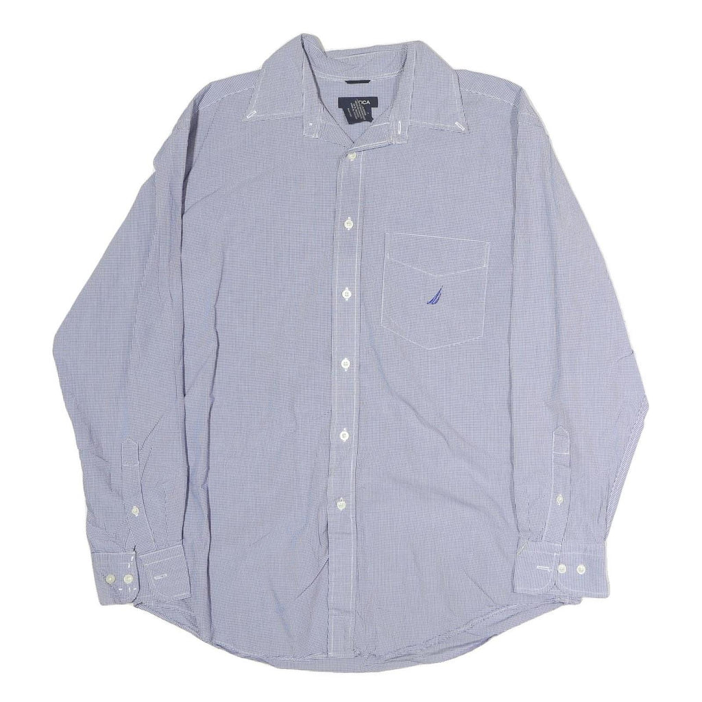NAUTICA Mens Blue Check Shirt L Classic Cotton Long Sleeve Button Up
