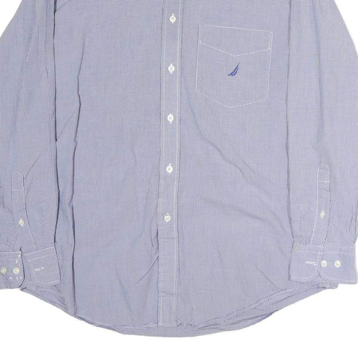 NAUTICA Mens Blue Check Shirt L Classic Cotton Long Sleeve Button Up