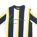 KARL KANI Mens Blue White & Yellow Stripe Graphic T-Shirt XS Short Sleeve Crew
