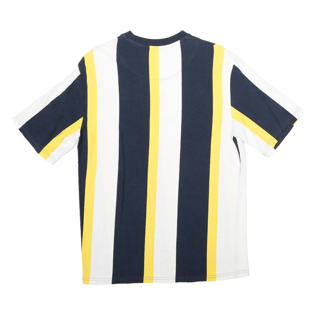 KARL KANI Mens Blue White & Yellow Stripe Graphic T-Shirt XS Short Sleeve Crew