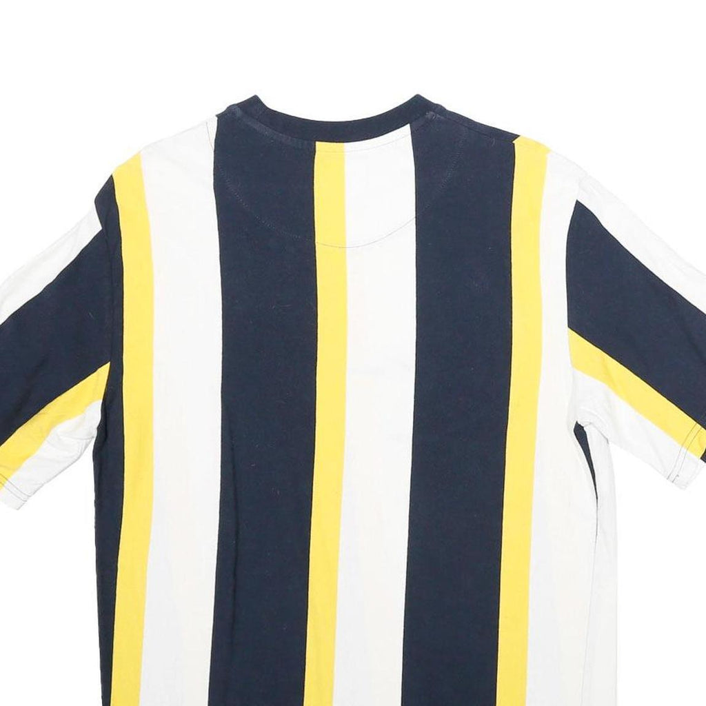 KARL KANI Mens Blue White & Yellow Stripe Graphic T-Shirt XS Short Sleeve Crew