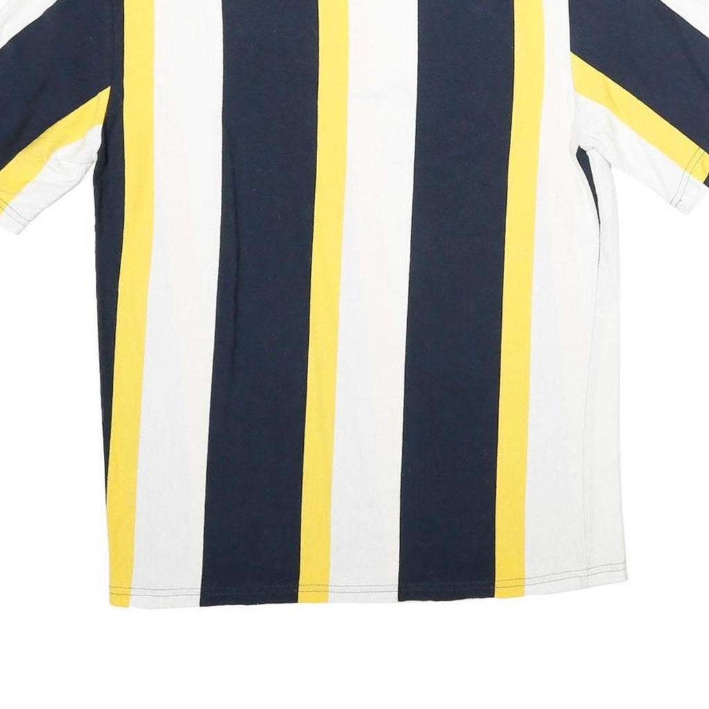 KARL KANI Mens Blue White & Yellow Stripe Graphic T-Shirt XS Short Sleeve Crew