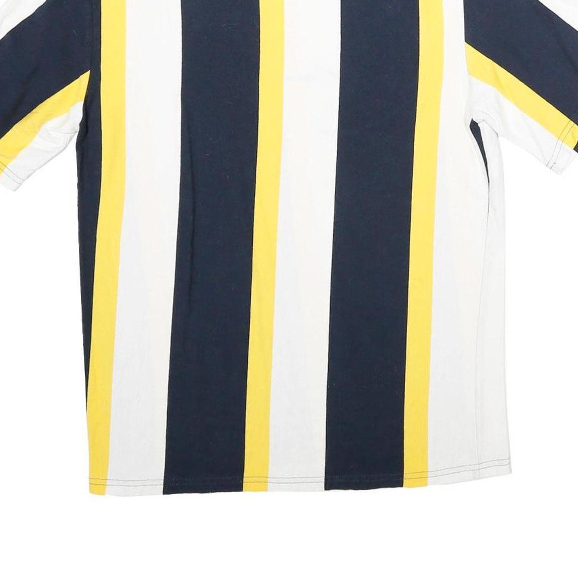KARL KANI Mens Blue White & Yellow Stripe Graphic T-Shirt XS Short Sleeve Crew