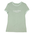 CALVIN KLEIN Womens Sage Green T-Shirt M Short Sleeve Crew Neck Logo Print