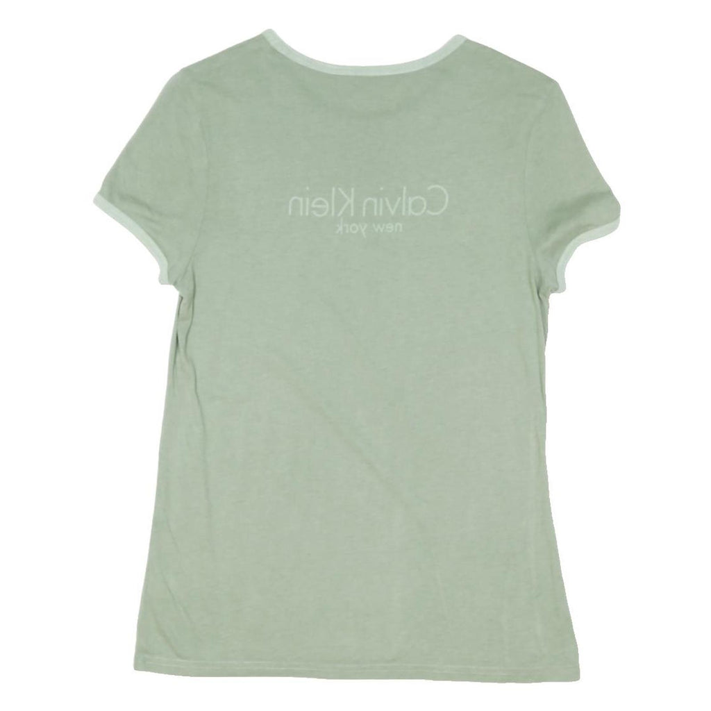 CALVIN KLEIN Womens Sage Green T-Shirt M Short Sleeve Crew Neck Logo Print