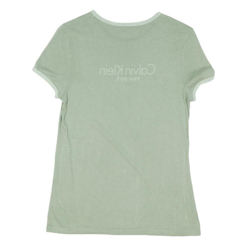 CALVIN KLEIN Womens Sage Green T-Shirt M Short Sleeve Crew Neck Logo Print