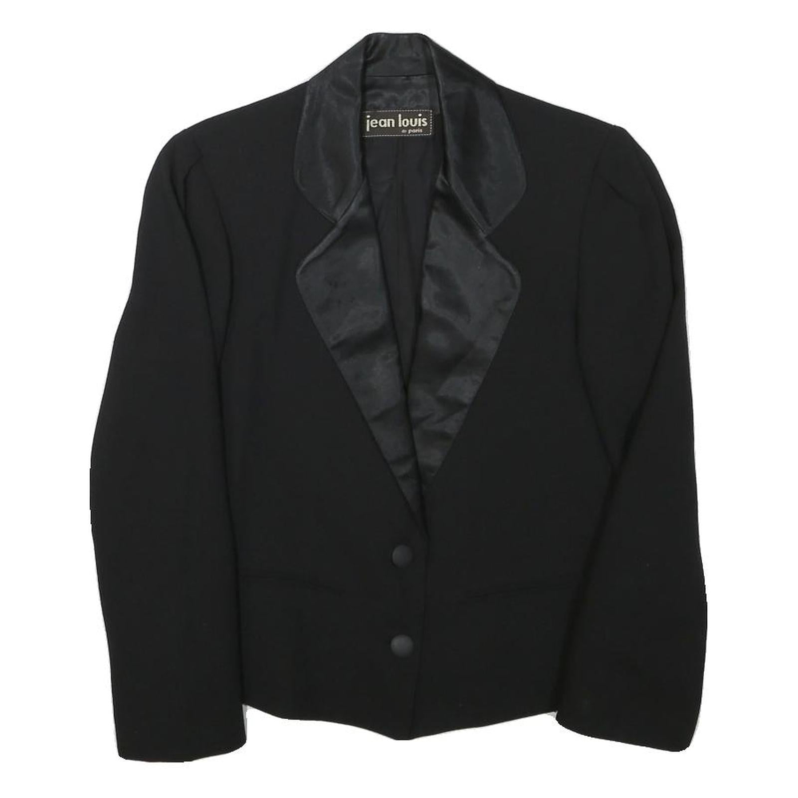 JEAN LOUIS Womens Black Jacket XS Polyester Blend Button Closure Satin Collar