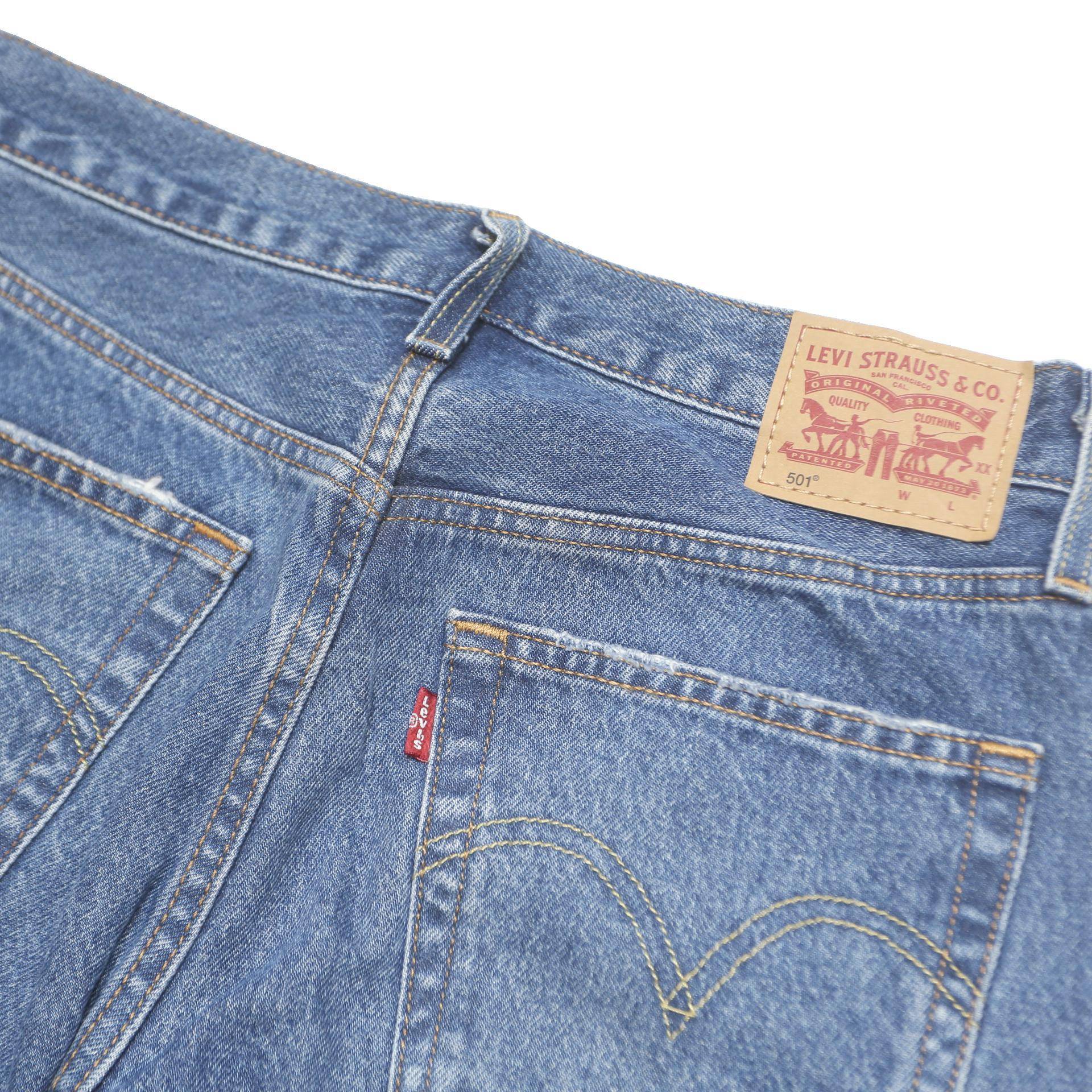 LEVI'S 501 Womens Classic Blue Denim Rinse Jeans W27 L30 Distressed
