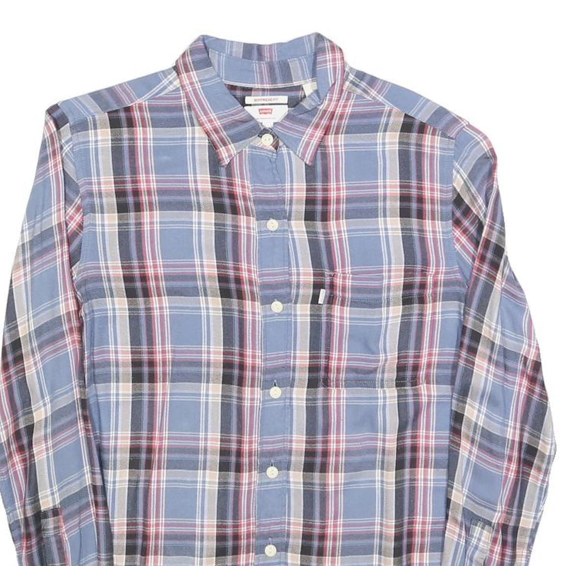 LEVI'S Womens Blue & Red Check Shirt XS Button Down Cotton Blend Lightweight