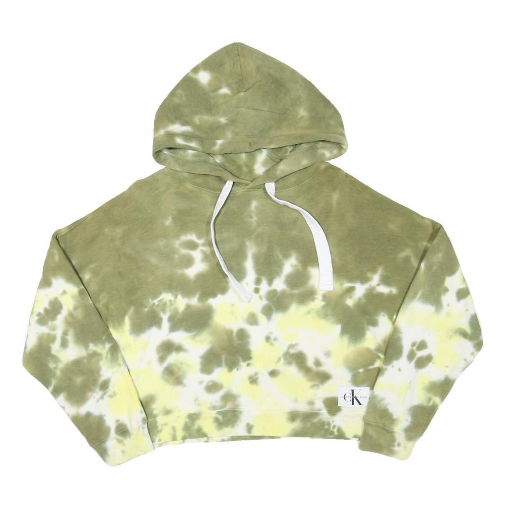 CALVIN KLEIN JEANS Womens Green & Yellow Tie Dye Hoodie M Cotton Blend Casual
