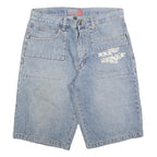 NRG Mens Shorts Blue Denim Casual M W34 Logo Patch Pockets
