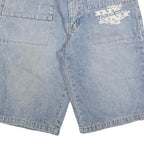 NRG Mens Shorts Blue Denim Casual M W34 Logo Patch Pockets