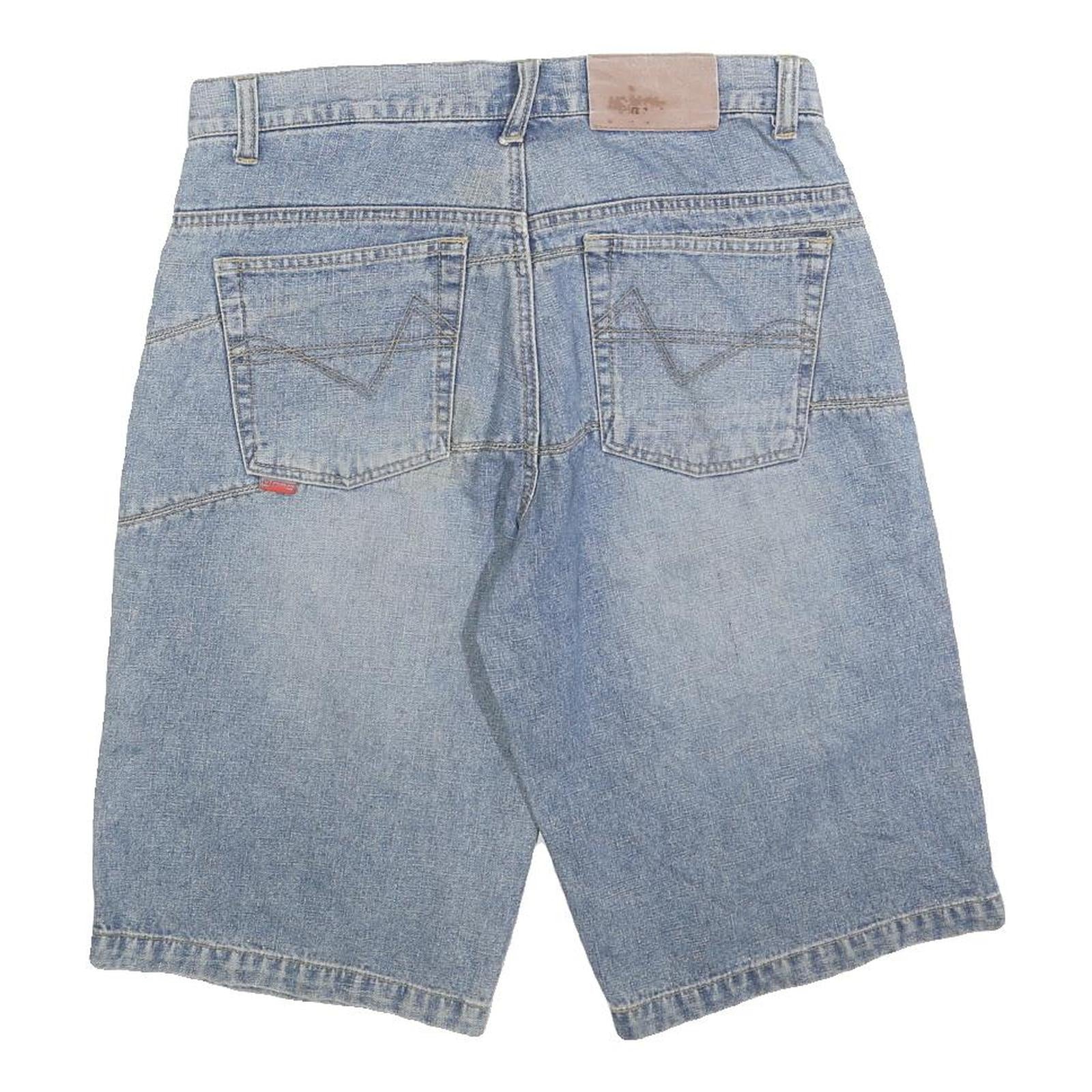 NRG Mens Shorts Blue Denim Casual M W34 Logo Patch Pockets